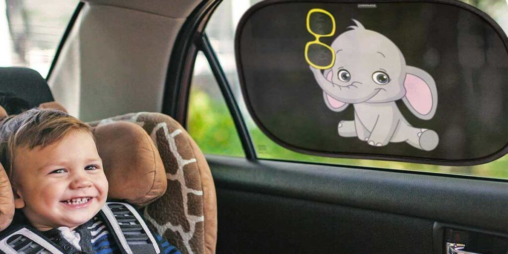 CARAMAZ Elephant Adhesive Car Window Shade for Baby